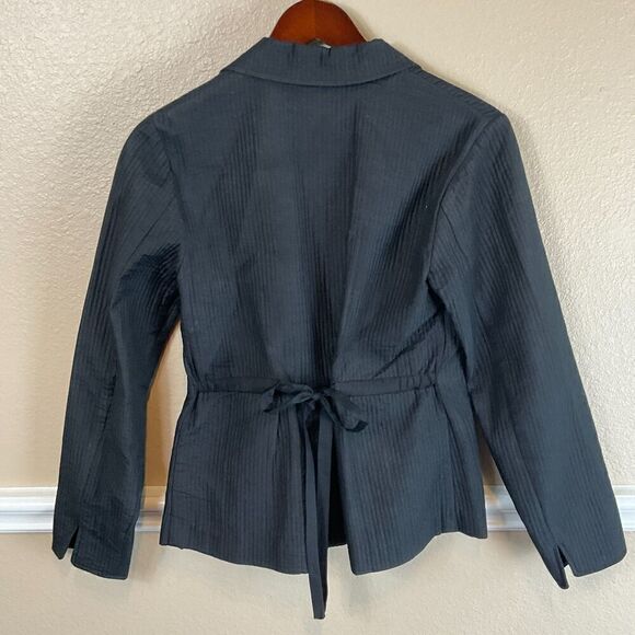 Coldwater Creek Women Sz 6 Black Blazer Silk Cotton Blend Button Front Tie Back - Picture 5 of 12
